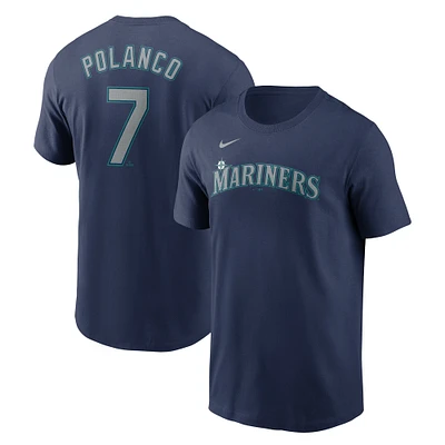 T-shirt avec nom et numéro Nike Jorge Polanco pour hommes, bleu marine, Seattle Mariners Fuse