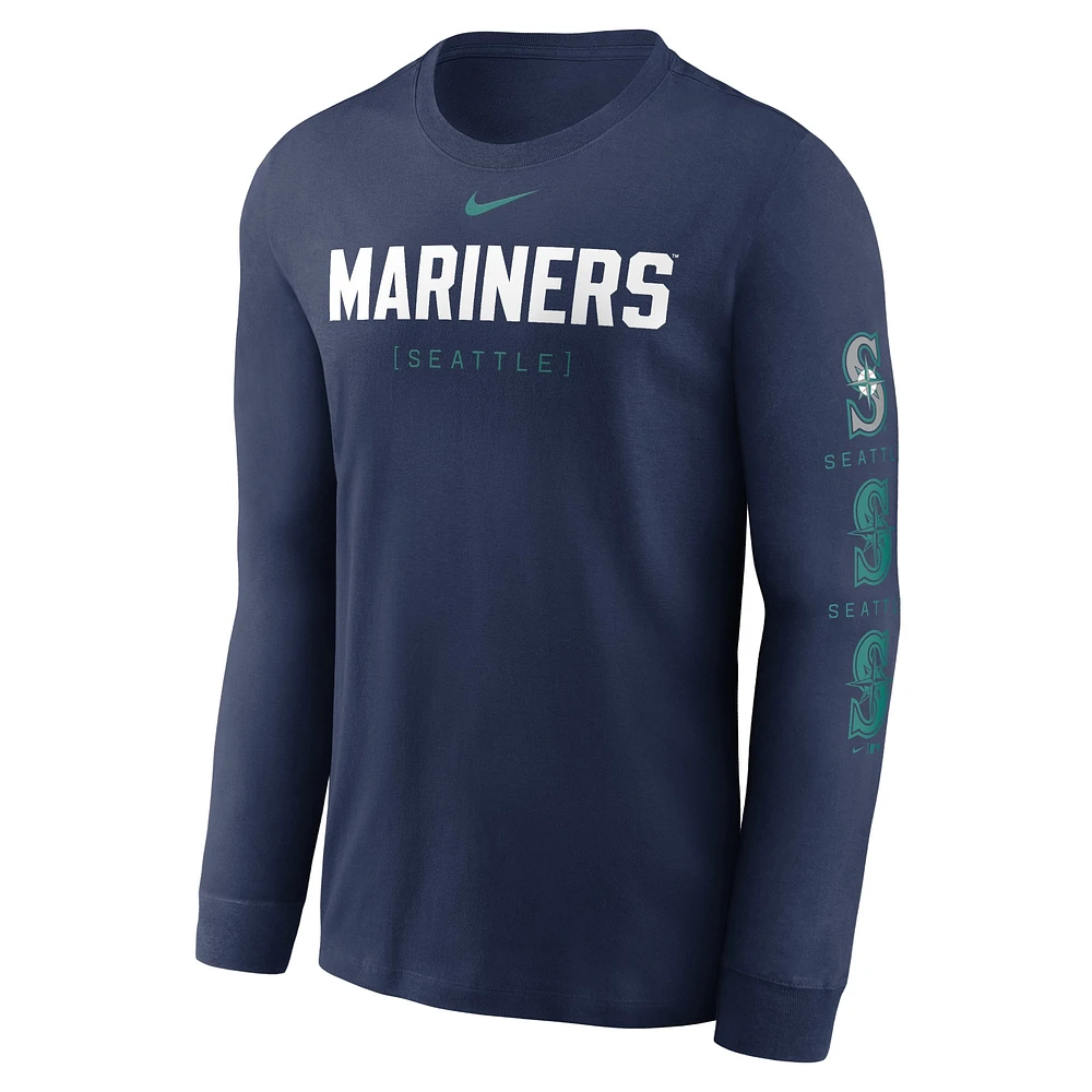 T-shirt Nike bleu marine Seattle Mariners Repeater à manches longues pour homme