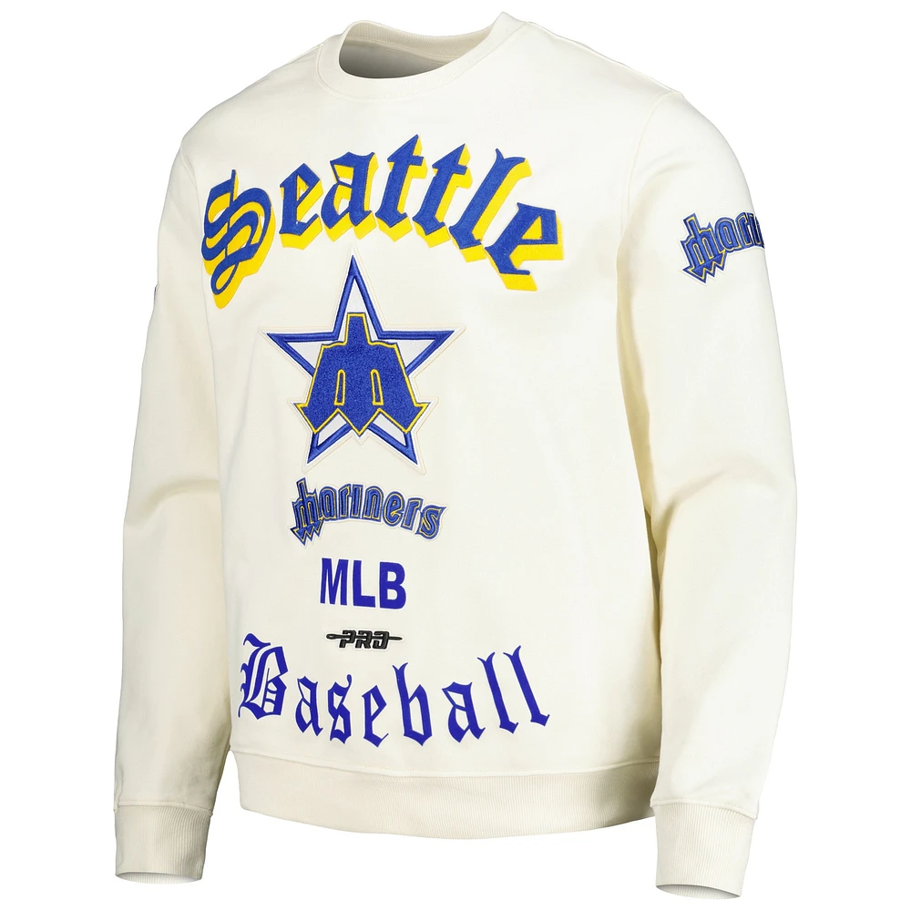 Men's Pro Standard Cream Seattle Mariners Retro Old English Pullover Sweatshirt