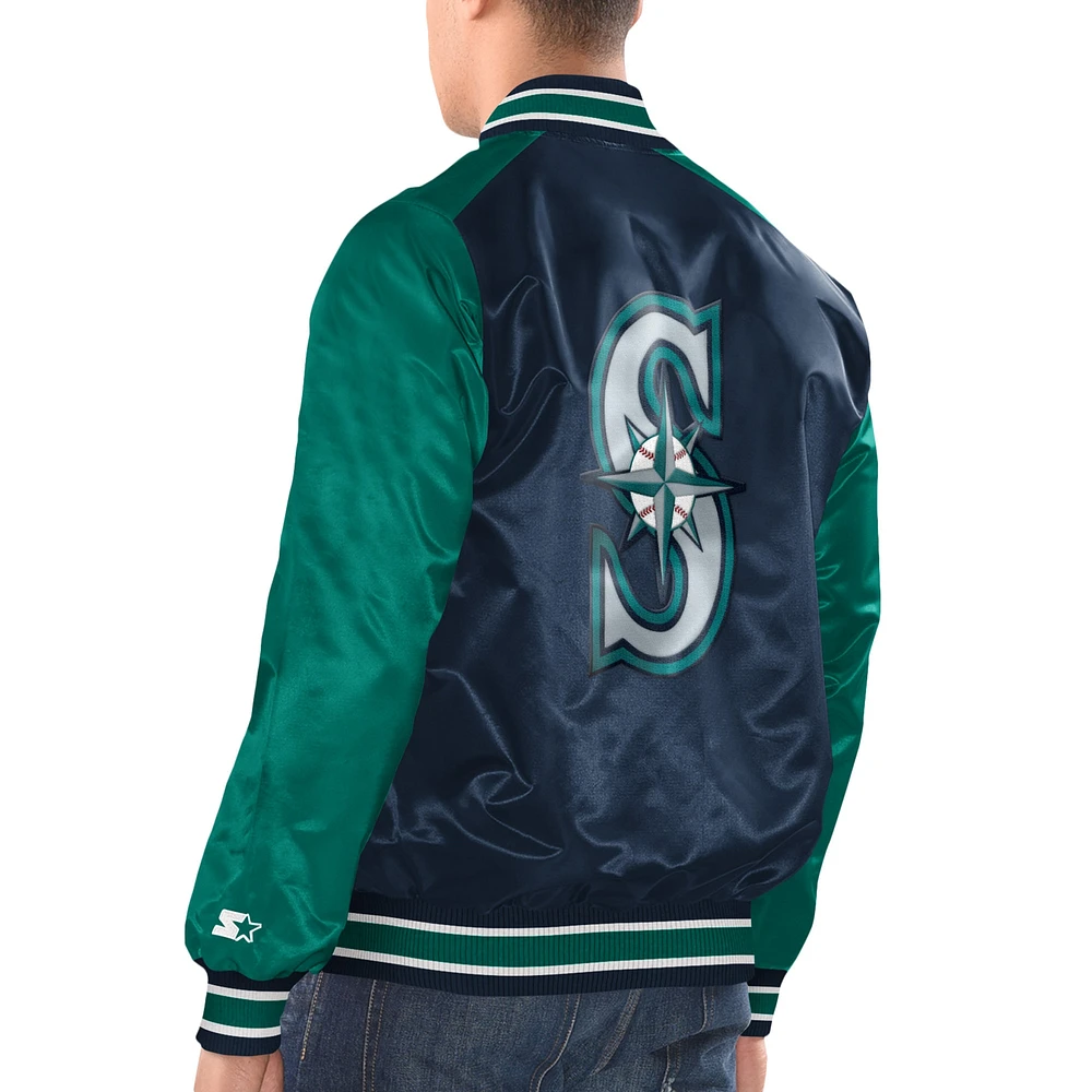 Men's Starter Navy/Aqua Seattle Mariners Varsity Satin Full-Snap Jacket