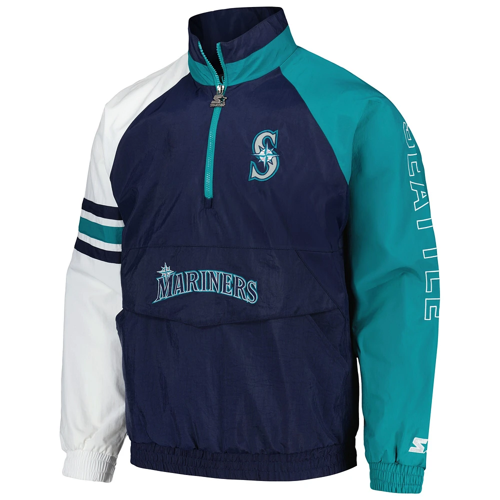 Veste à demi-zip Starter Navy/White Seattle Mariners Elite Raglan pour hommes