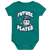 Newborn & Infant Aqua/Navy/White Seattle Mariners Minor League Player Three-Pack Bodysuit Set