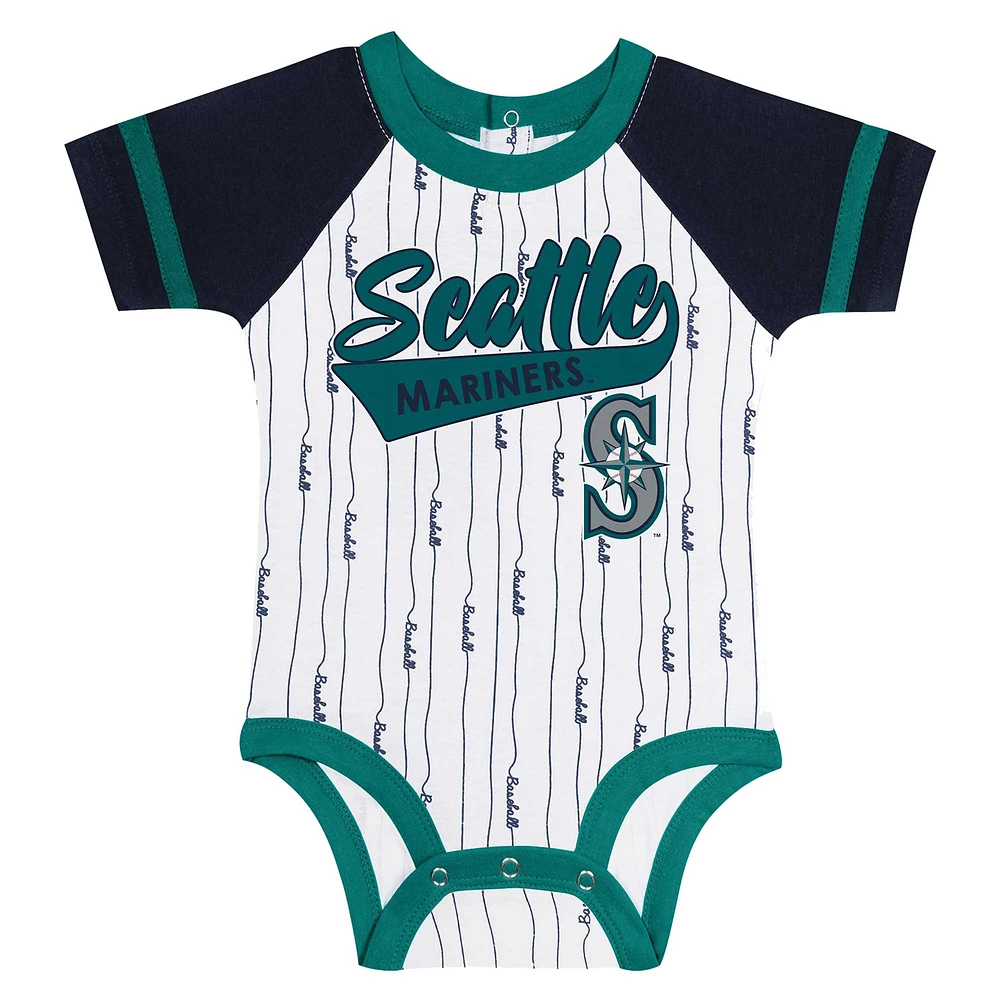 Newborn & Infant White Seattle Mariners Base Hitter Bodysuit, Bib Bootie Set
