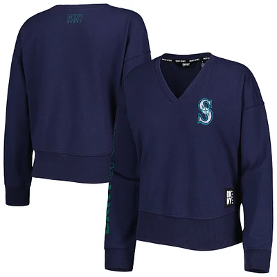 Sweat-shirt col V Seattle Mariners Lily DKNY Sport pour femme, bleu marine