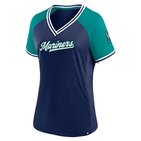 Women's Fanatics Navy Seattle Mariners Glitz & Glam League Diva Raglan V-Neck T-Shirt