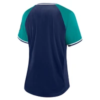 Women's Fanatics Navy Seattle Mariners Glitz & Glam League Diva Raglan V-Neck T-Shirt