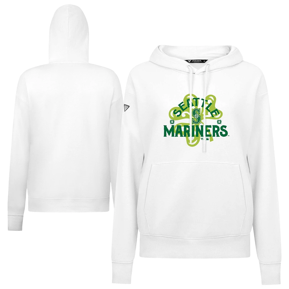Women's Levelwear White Seattle Mariners St. Patrick's Day Adorn Shamrock Pullover Hoodie