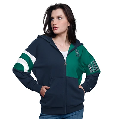 Women's Starter Navy/Aqua Seattle Mariners Curve Ball Full Zip Hoodie Sweatshirt