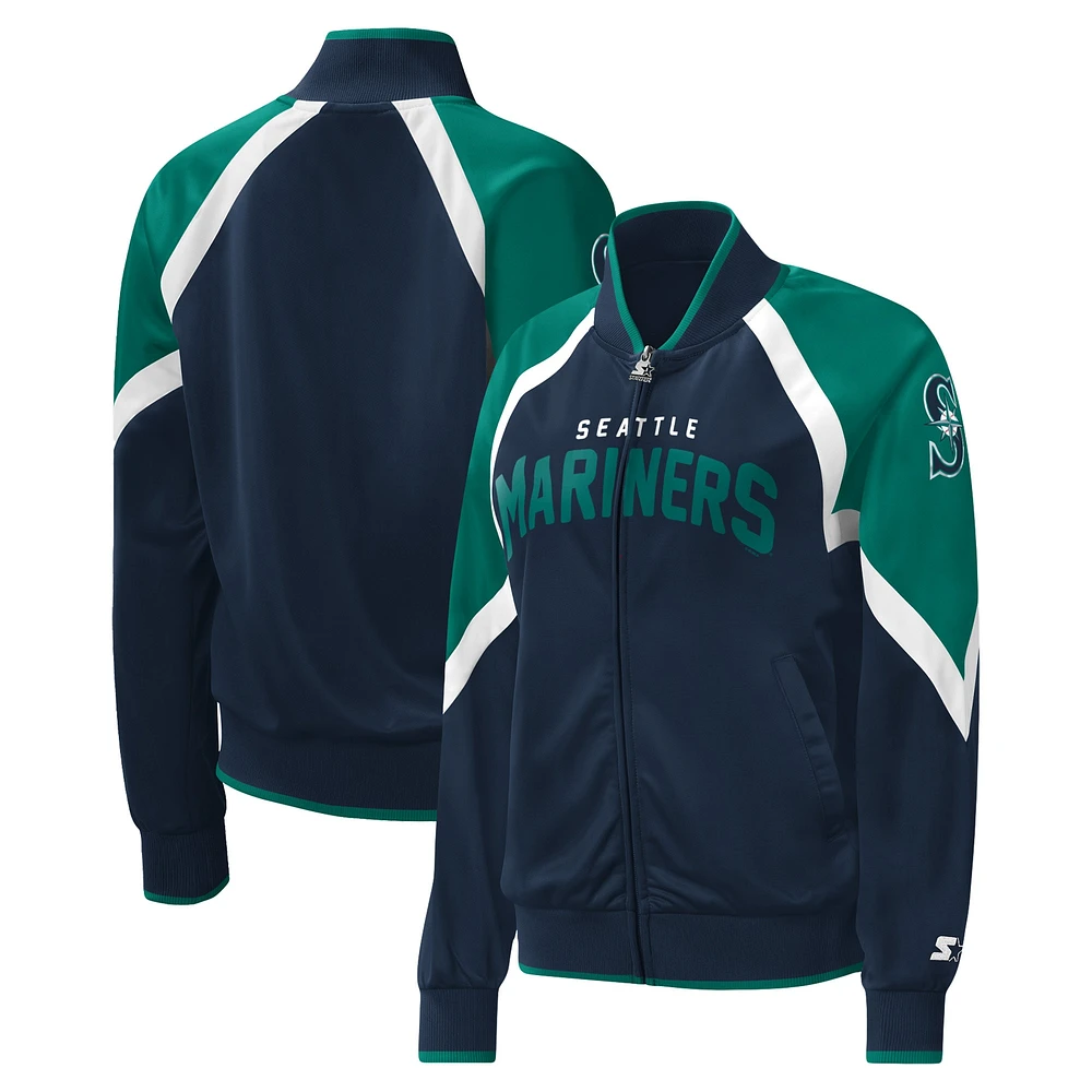 Veste de survêtement entièrement zippée Starter Navy/Aqua Seattle Mariners Touchdown pour femmes