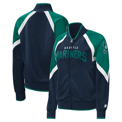 Veste de survêtement entièrement zippée Starter Navy/Aqua Seattle Mariners Touchdown pour femmes