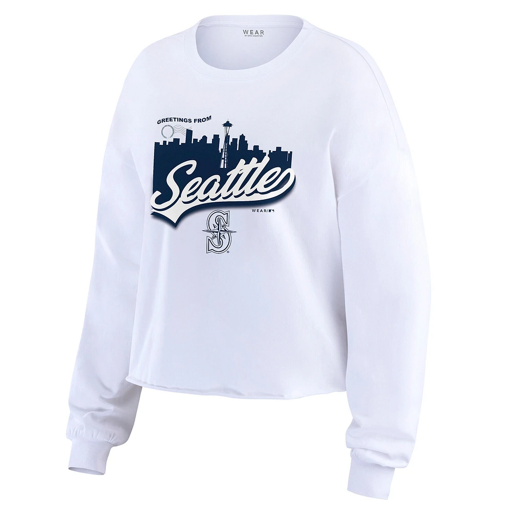 Women's WEAR by Erin Andrews White Seattle Mariners Domestic Postcard Long Sleeve T-Shirt