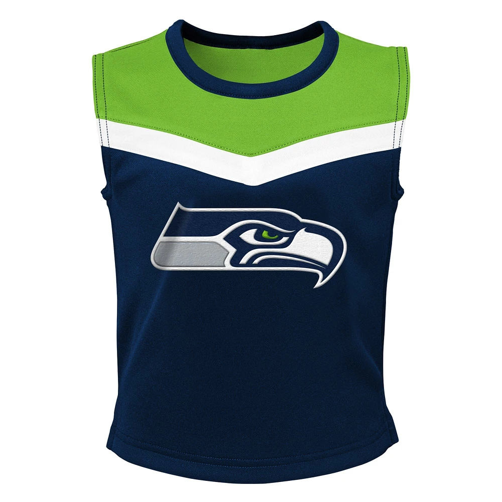 Girls Preschool Navy Seattle Seahawks Spirit Cheerleader Two-Piece Set with Bloomers
