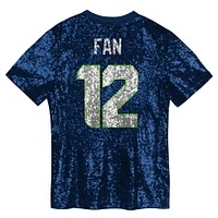 Girls Youth 12 Fan College Navy Seattle Seahawks Sequin V-Neck Fashion Jersey