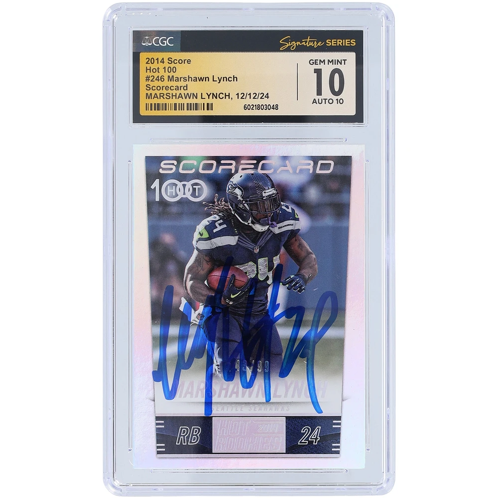 Marshawn Lynch Seattle Seahawks Autographed 2014 Panini Score Hot 100 Scorecard #246 #/99 CGC Fanatics Witnessed Authenticated 10/10 Card