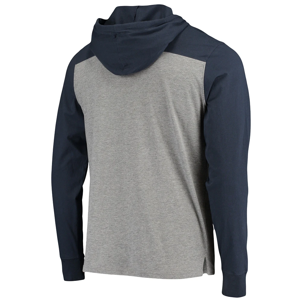 Men's '47 Heathered Gray/Blue Seattle Seahawks Franklin Wooster Long Sleeve Hoodie T-Shirt