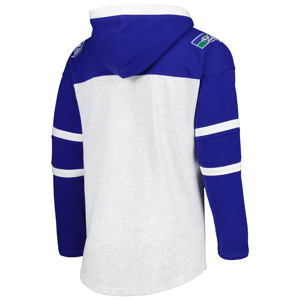 Men's '47 Seattle Seahawks Heather Gray Historic Logo Gridiron Lace-Up Pullover Hoodie