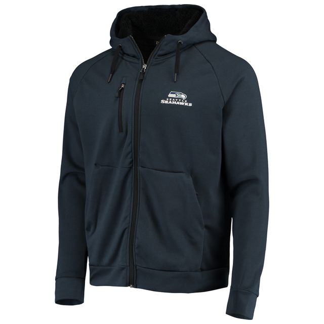 Chandail à capuchon raglan Seattle Seahawks Shag Tri-Blend glissière complète pour hommes Dunbrooke College Navy