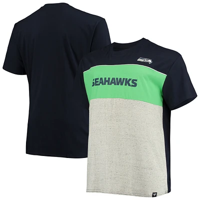 T-shirt color block Big & Tall des Seattle Seahawks Fanatics College bleu marine/gris chiné pour hommes