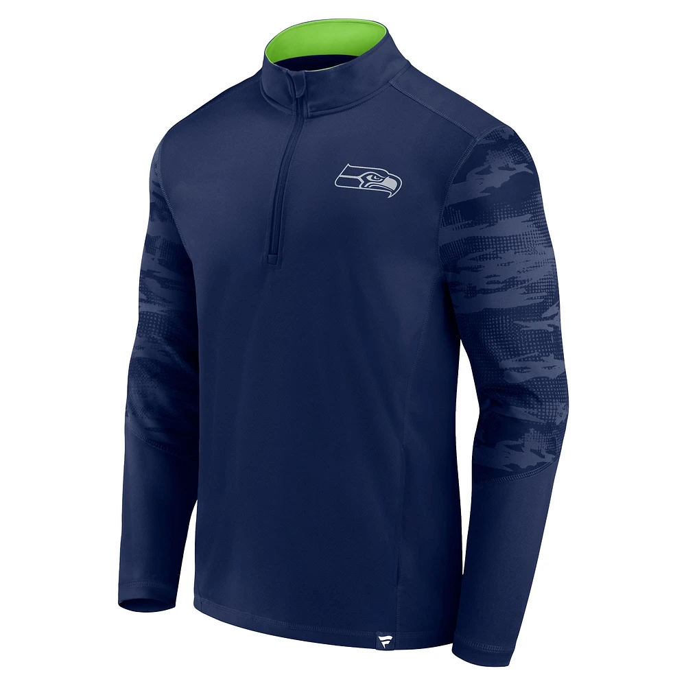 Men's Fanatics College Navy/Neon Green Seattle Seahawks Defender Quarter-Zip Jacket