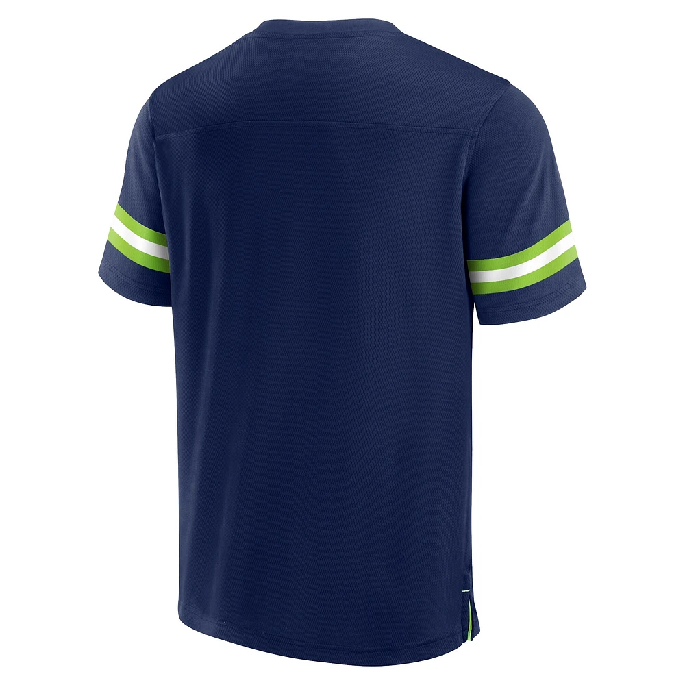 Men's Fanatics College Navy Seattle Seahawks Tackle V-Neck Jersey T-Shirt