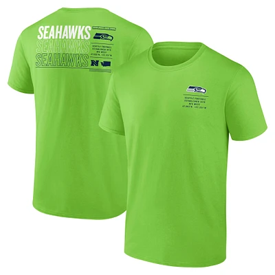 T-shirt Fanatics pour homme, vert fluo, avec statistiques répétées des Seattle Seahawks