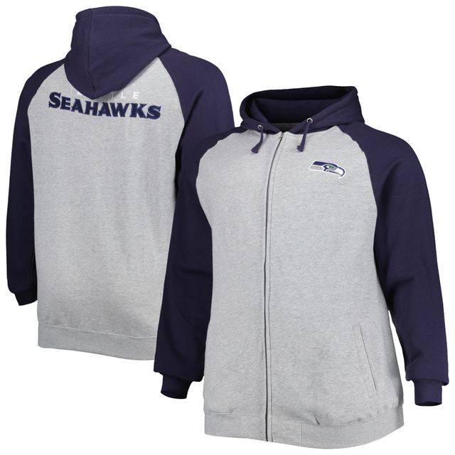 Veste à capuche raglan fermeture éclair intégrale Seattle Seahawks Big & Tall pour homme, gris chiné