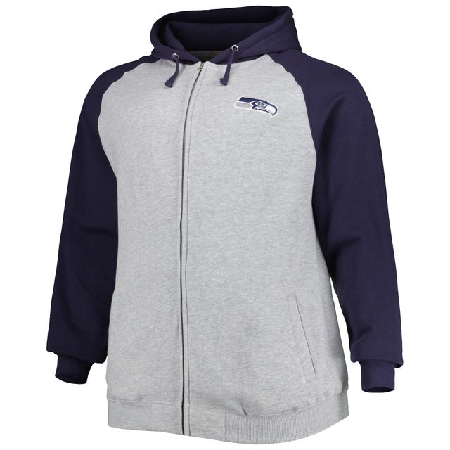Veste à capuche raglan fermeture éclair intégrale Seattle Seahawks Big & Tall pour homme, gris chiné