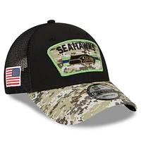 Men's New Era Black/Camo Seattle Seahawks 2021 Salute To Service - Trucker 9FORTY Snapback Adjustable Hat