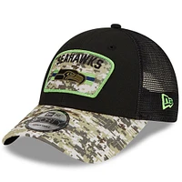 Men's New Era Black/Camo Seattle Seahawks 2021 Salute To Service - Trucker 9FORTY Snapback Adjustable Hat