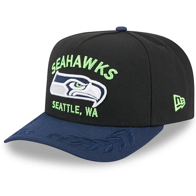 Men's New Era Black/College Navy Seattle Seahawks 2025 NFL Draft 9FIFTY A-Frame Snapback Hat