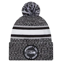 Men's New Era Black Seattle Seahawks Inspire Change Cuffed Knit Hat with Pom
