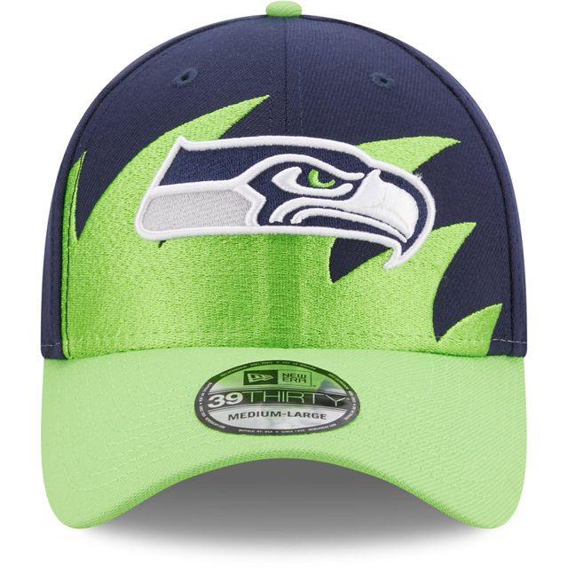 New Era College Navy/Neon Green Seattle Seahawks Surge 39THIRTY pour hommes - Casquette flex