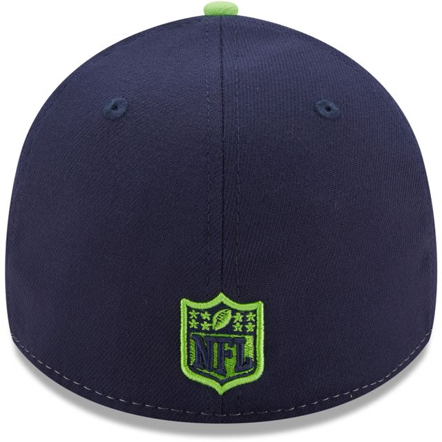 New Era College Navy/Neon Green Seattle Seahawks Surge 39THIRTY pour hommes - Casquette flex