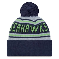 Men's New Era College Navy Seattle Seahawks Main Cuffed Knit Hat with Pom