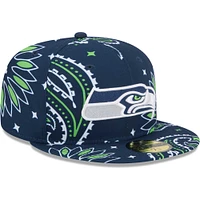 Men's New Era College Navy Seattle Seahawks Paisley 59FIFTY Fitted Hat