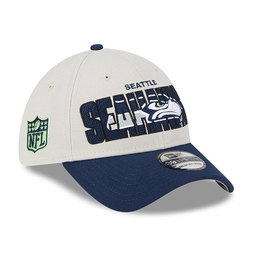 Casquette flex New Era Seattle Seahawks 2023 NFL Draft 39THIRTY crème pour homme