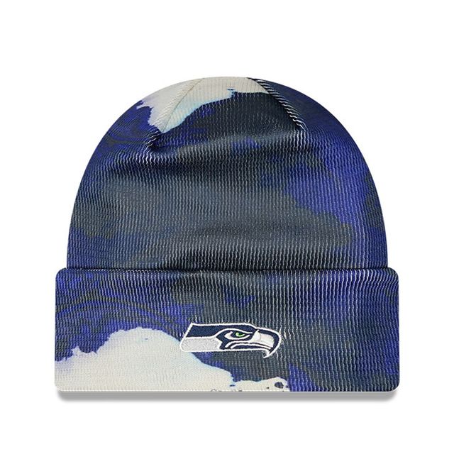 Casquette pour homme Seattle Seahawks 2022 Sideline bleu marine New Era - Bonnet en tricot à revers teint à l'encre