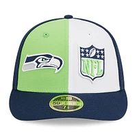 Men's New Era  Neon Green/College Navy Seattle Seahawks 2023 Sideline Low Profile 59FIFTY Fitted Hat
