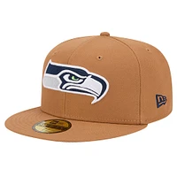Men's New Era Tan Seattle Seahawks Color Pack 59FIFTY Fitted Hat with Side Patch