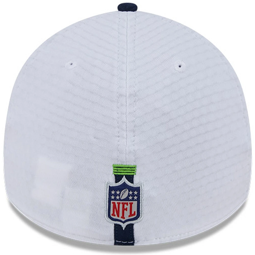 Men's New Era White/College Navy Seattle Seahawks 2024 NFL Training Camp 39THIRTY Flex Hat