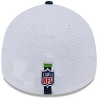 Men's New Era White/College Navy Seattle Seahawks 2024 NFL Training Camp 39THIRTY Flex Hat