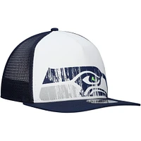 Men's New Era White/College Navy Seattle Seahawks Distressed 9FIFTY A-Frame Snapback Hat