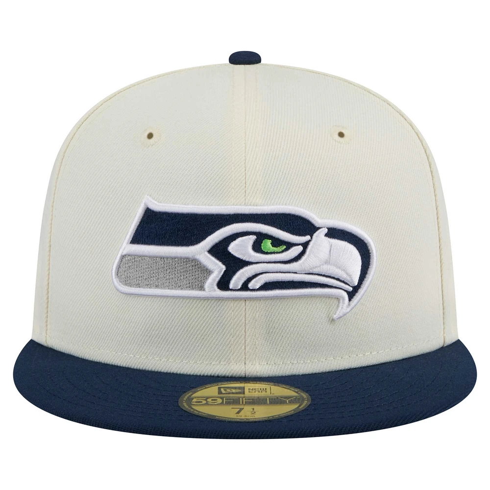 Men's New Era White/College Navy Seattle Seahawks Main 59FIFTY Fitted Hat