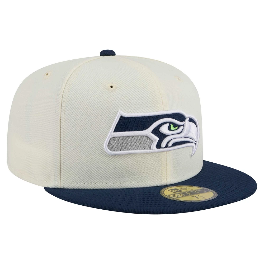 Men's New Era White/College Navy Seattle Seahawks Main 59FIFTY Fitted Hat