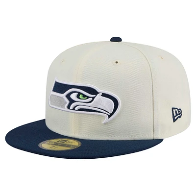 Casquette ajustée New Era Main 59FIFTY pour homme, blanc/bleu marine universitaire, Seattle Seahawks