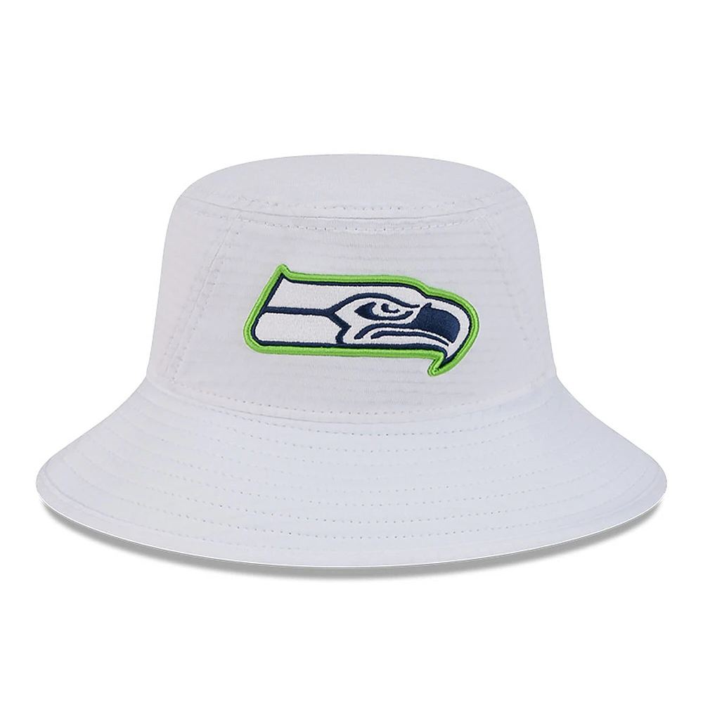 Men's New Era White Seattle Seahawks 2024 NFL Training Camp Stretch Bucket Hat