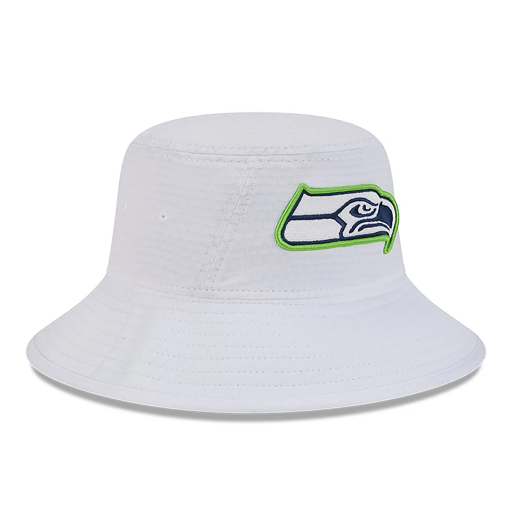 Men's New Era White Seattle Seahawks 2024 NFL Training Camp Stretch Bucket Hat