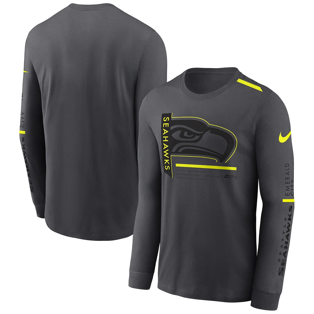 T-shirt à manches longues Nike Seattle Seahawks Volt Performance anthracite pour homme