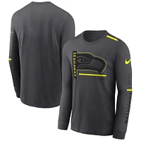 T-shirt à manches longues Nike Seattle Seahawks Volt Performance anthracite pour homme