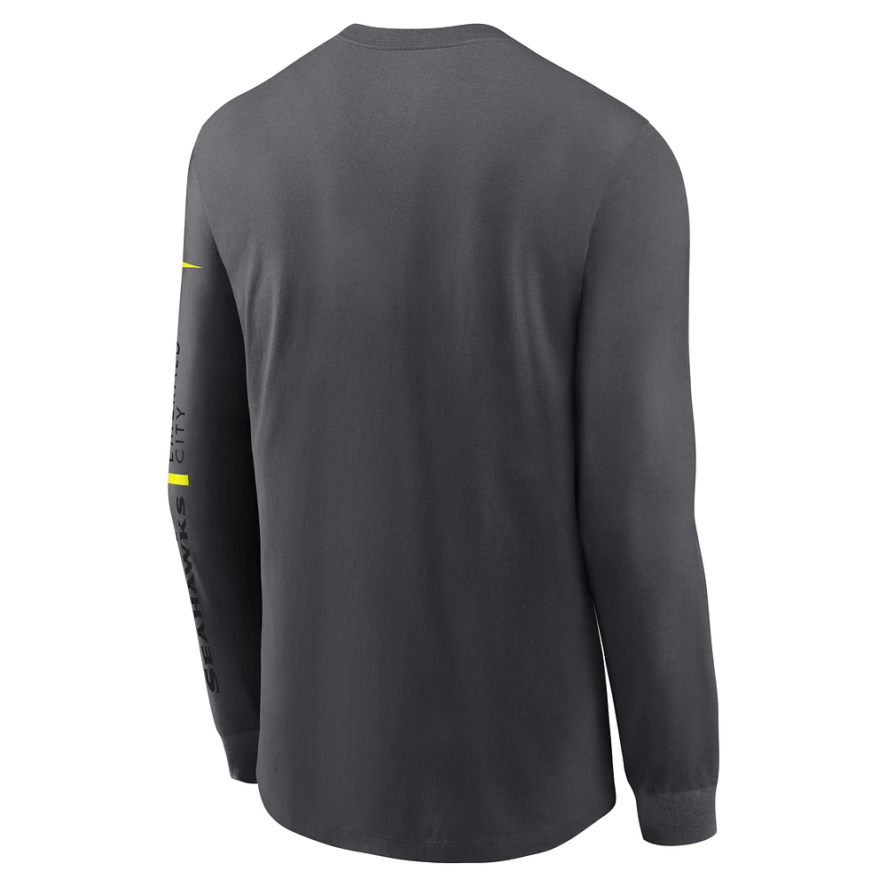 T-shirt à manches longues Nike Seattle Seahawks Volt Performance anthracite pour homme